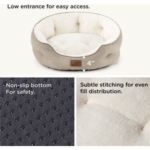 Bedsure Round Bolster Anti-Slip Puppy & Kitten Bed with Washable Pillow Cushion, Camel, Small