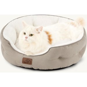 Bedsure Round Bolster Anti-Slip Puppy & Kitten Bed with Washable Pillow Cushion, Camel, Small