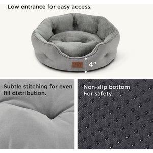 Bedsure Round Orthopedic Bolster Anti-Slip Puppy & Kitten Bed with Washable Pillow Cushion, Grey, Small