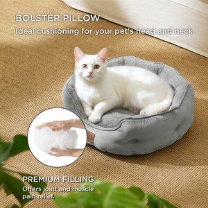 Bedsure Round Orthopedic Bolster Anti-Slip Puppy & Kitten Bed with Washable Pillow Cushion, Grey, Small