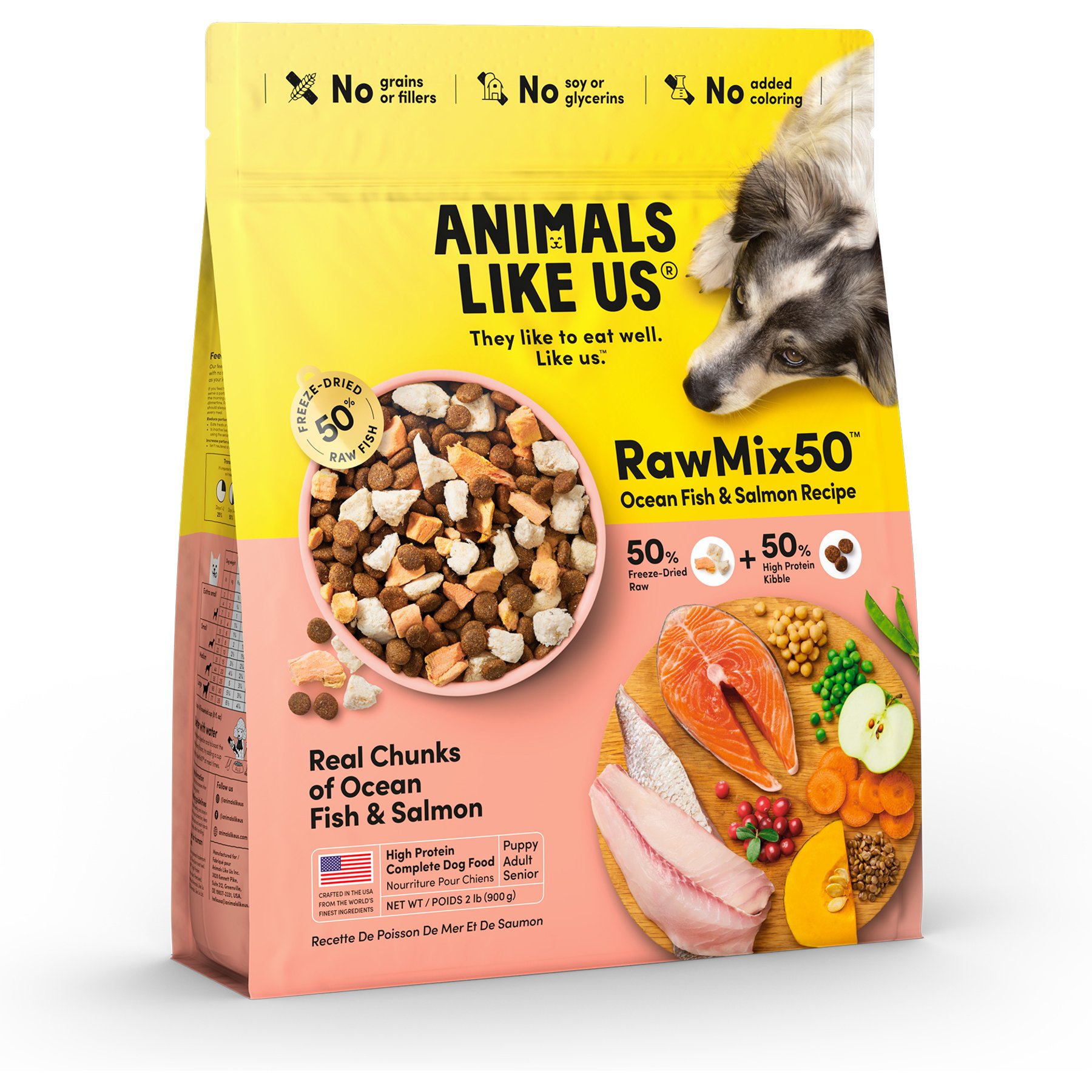 Animals Like Us RawMix50 Ocean Fish & Salmon Recipe Grain-Free Freeze-Dried Dog Food, 2-lb bag
