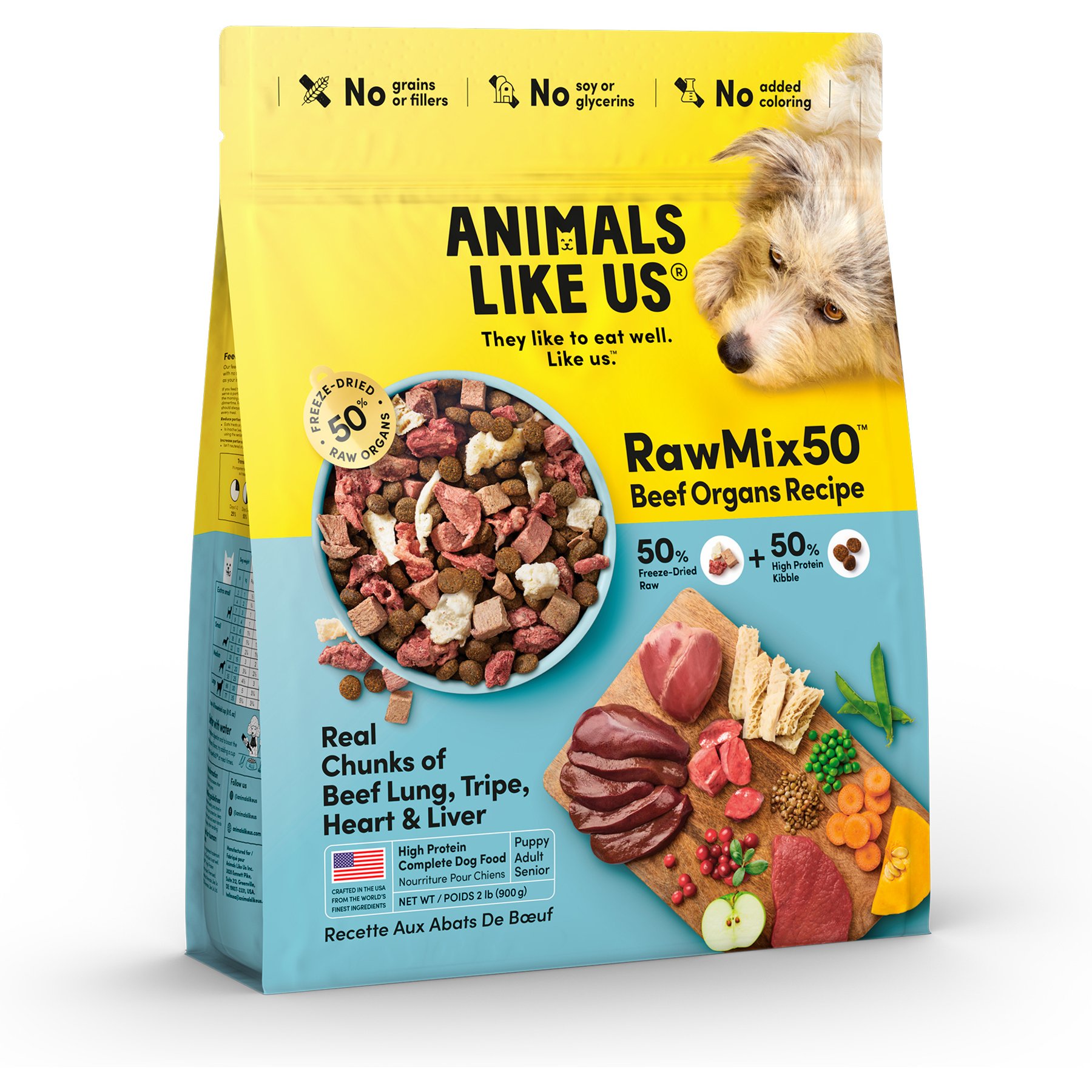 Animals Like Us RawMix50 Beef Organs Recipe Grain-Free Freeze-Dried Dog Food, 2-lb bag
