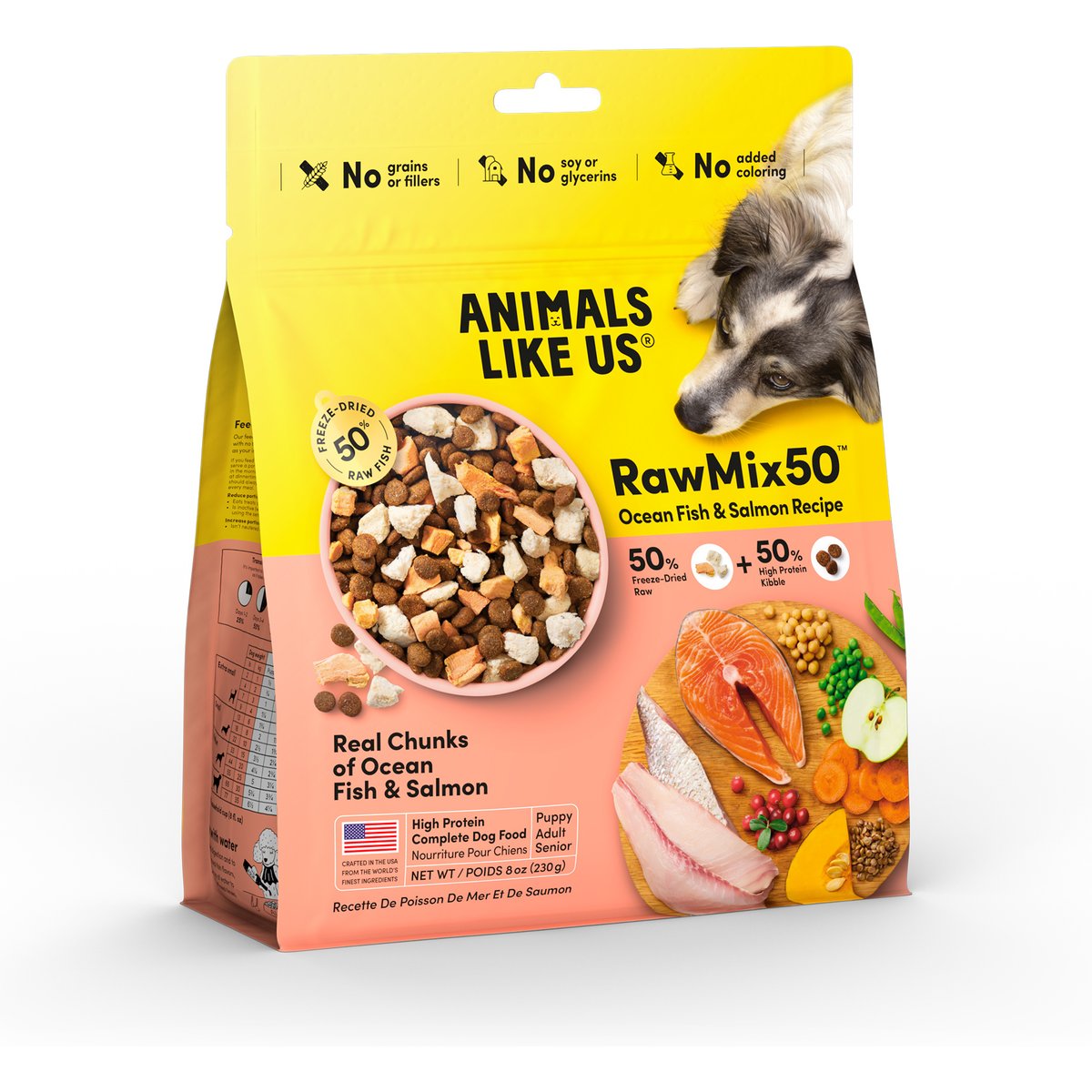 Animals Like Us RawMix50 Ocean Fish & Salmon Recipe Grain-Free Freeze-Dried Dog Food, 8-oz bag
