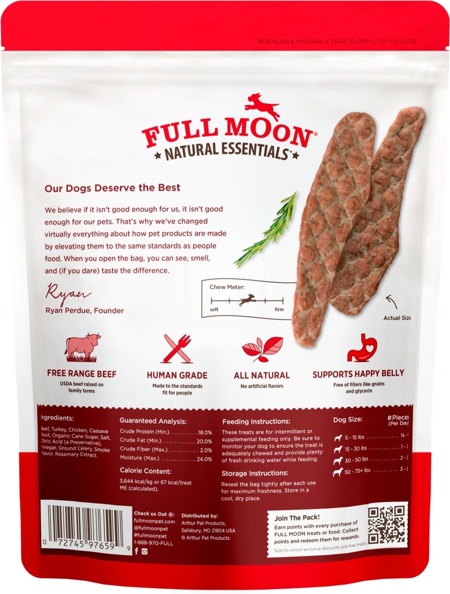 Full Moon Essentials FULL MOON Natural Essentials Jerky Tenders Beef Recipe Human-Grade Dog ...