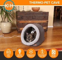 K&H Pet Products Thermo-Pet Cave Covered Indoor Heated Cat Bed & Tunnel, Gray slide 2 of 9