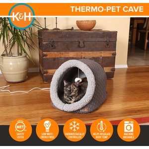 K&H Pet Products Thermo-Pet Cave Covered Indoor Heated Cat Bed & Tunnel, Gray