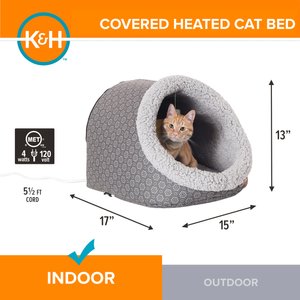 K&H Pet Products Thermo-Pet Cave Covered Indoor Heated Cat Bed & Tunnel, Gray