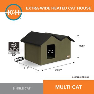 K&H Pet Products Outdoor Heated Kitty House Extra-Wide Cat Shelter, Olive/Black