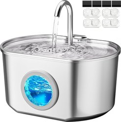 Neareal Ultra-Quiet Automatic Stainless Steel Cat Water Fountain with Replacement Filters, 74-oz