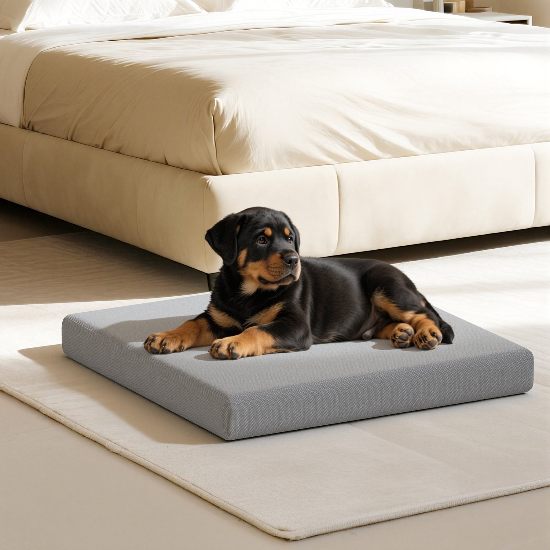 Caghash Orthopedic Memory Foam Dog & Cat Bed with Removable Washable Cover, Grey, 20 x 20 x 2-in