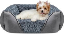JOEJOY Calming Washable Square Bolster Dog Sofa Bed, Grey, Small: 20 x 19 x 6-in