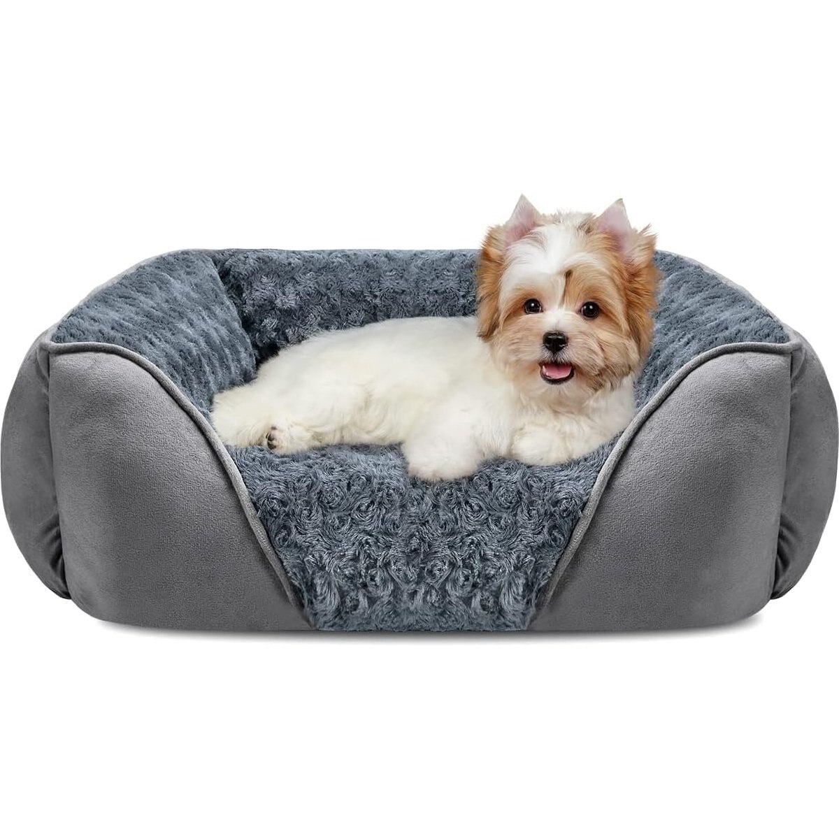 JOEJOY Calming Washable Square Bolster Dog Sofa Bed, Gray, 20-in