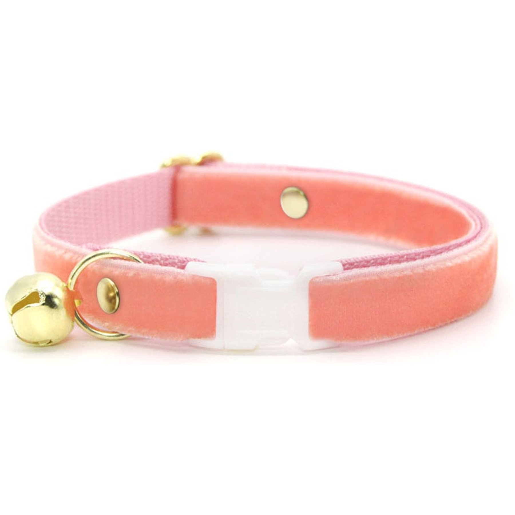 Made By Cleo Velvet Adjustable Cat Collar, 8 to 13-in neck, 1/2-in wide, Peach Coral Pink
