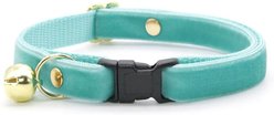 Made By Cleo Velvet Adjustable Cat Collar, 8 to 13-in neck, 1/2-in wide, Seafoam