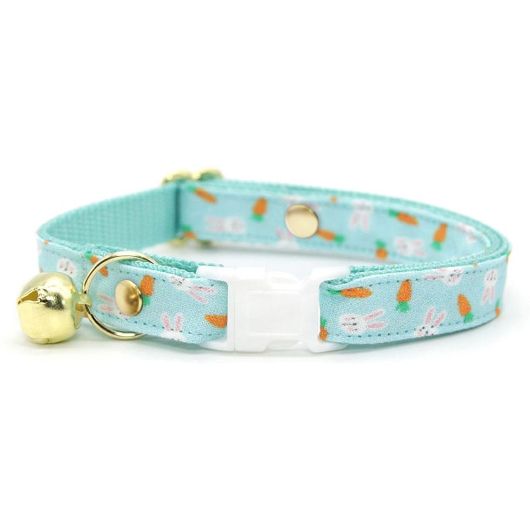 Made By Cleo Bunnies & Carrots Adjustable Cat Collar, 8 to 13-in neck, 1/2-in wide, Blue