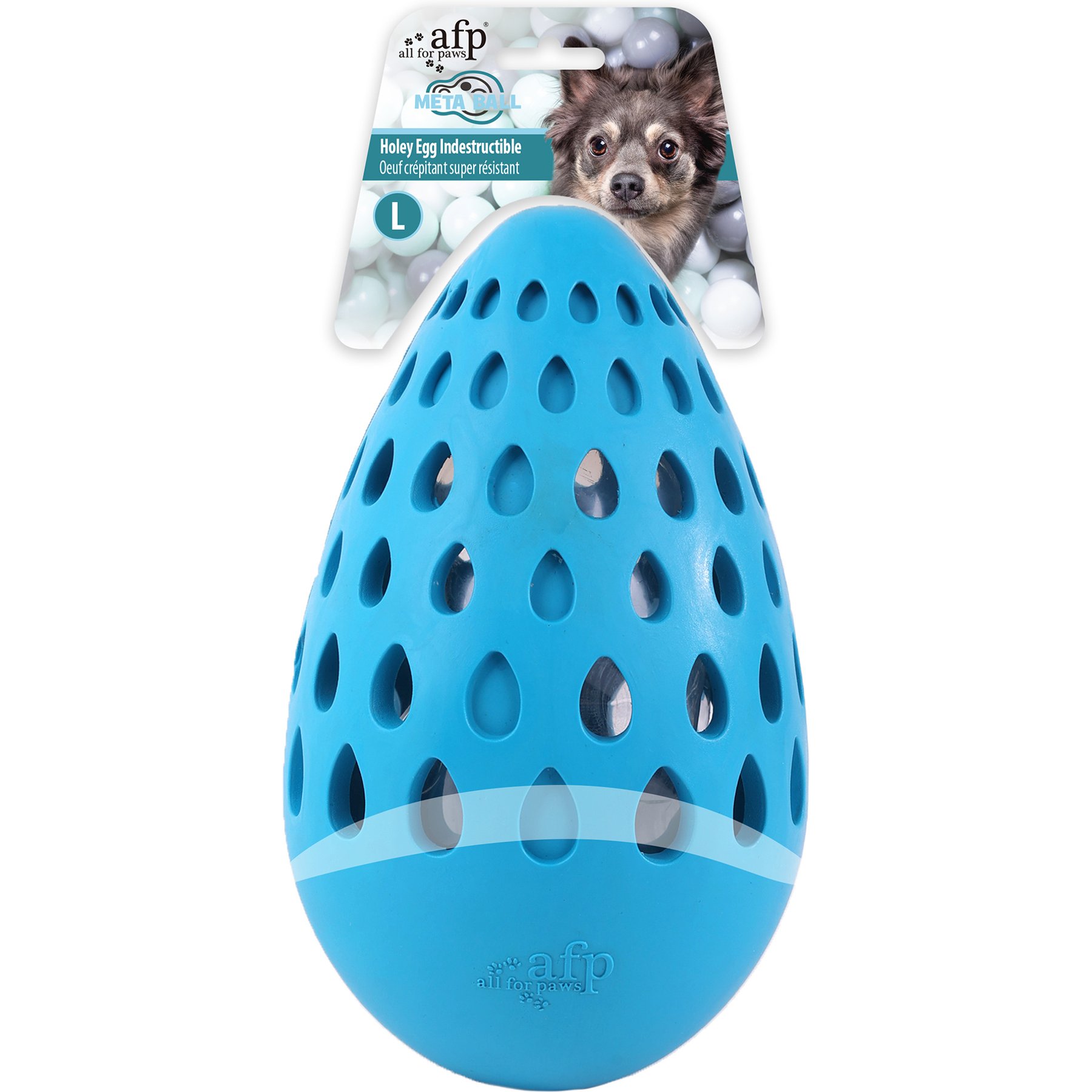allforpaws Meta Ball Holey Egg Indestructible Dog Toy, Blue, Large: 6.1 x 3.7 x 3.7-in