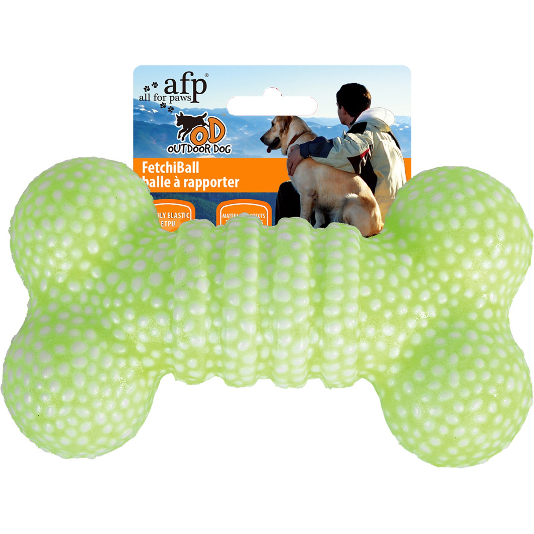 allforpaws Outdoor FetchiBone Dog Toy, Green, 6.9 x 3.9 x 3.9-in