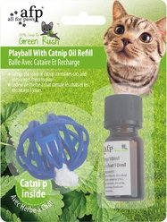 allforpaws Green Rush-Play ball Cat Toy with Catnip Oil Refill, Blue, 3.9 x 4.7 x 1.8-in