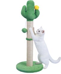 PatiencET 2-in-1 Cactus 29-in Sisal Cat Scratching Post with Hanging Ball Toy, Green, Large