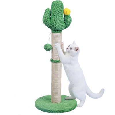PatiencET PatiencET 2-in-1 Cactus 29-in Sisal Cat Scratching Post with Hanging Ball Toy, Green, Large