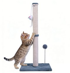 PatiencET 26-in Basic Sisal Cat Scratching Post with Hanging Toy, Grey, Medium