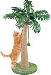 PatiencET Curved Palm Tree 32-in Sisal Cat Scratching Post with Interactive Ball, Green, Large