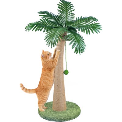 PatiencET PatiencET Curved Palm Tree 32-in Sisal Cat Scratching Post with Interactive Ball, Green, Large