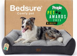 Bedsure SupportMax Orthopedic Waterproof Removable Cover Dog Bed, Grey, Medium