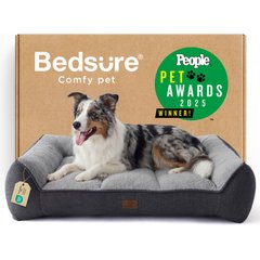 Bedsure SupportMax Orthopedic Waterproof Removable Cover Dog Sofa Bed, Grey, Medium
