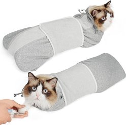 Supet Self-Adhesive Anti-Scratch Swaddle Cat Grooming Wrap for Cutting Nails, Grey, Small