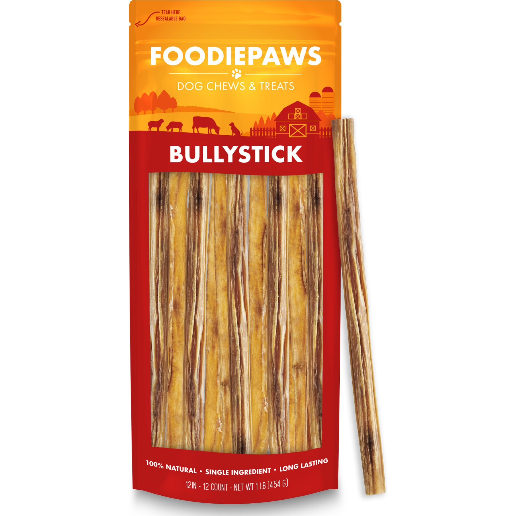 Foodiepaws 12-in Beef Bully Sticks Dog Treats, 12 count