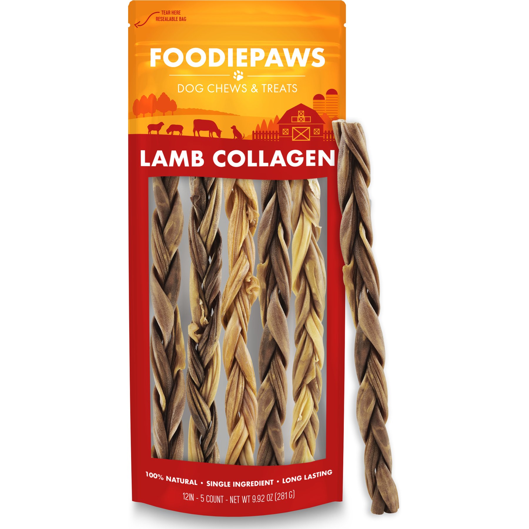 Foodiepaws 12-in Lamb Collagen Sticks Natural Dog Chew Treats, 5 count