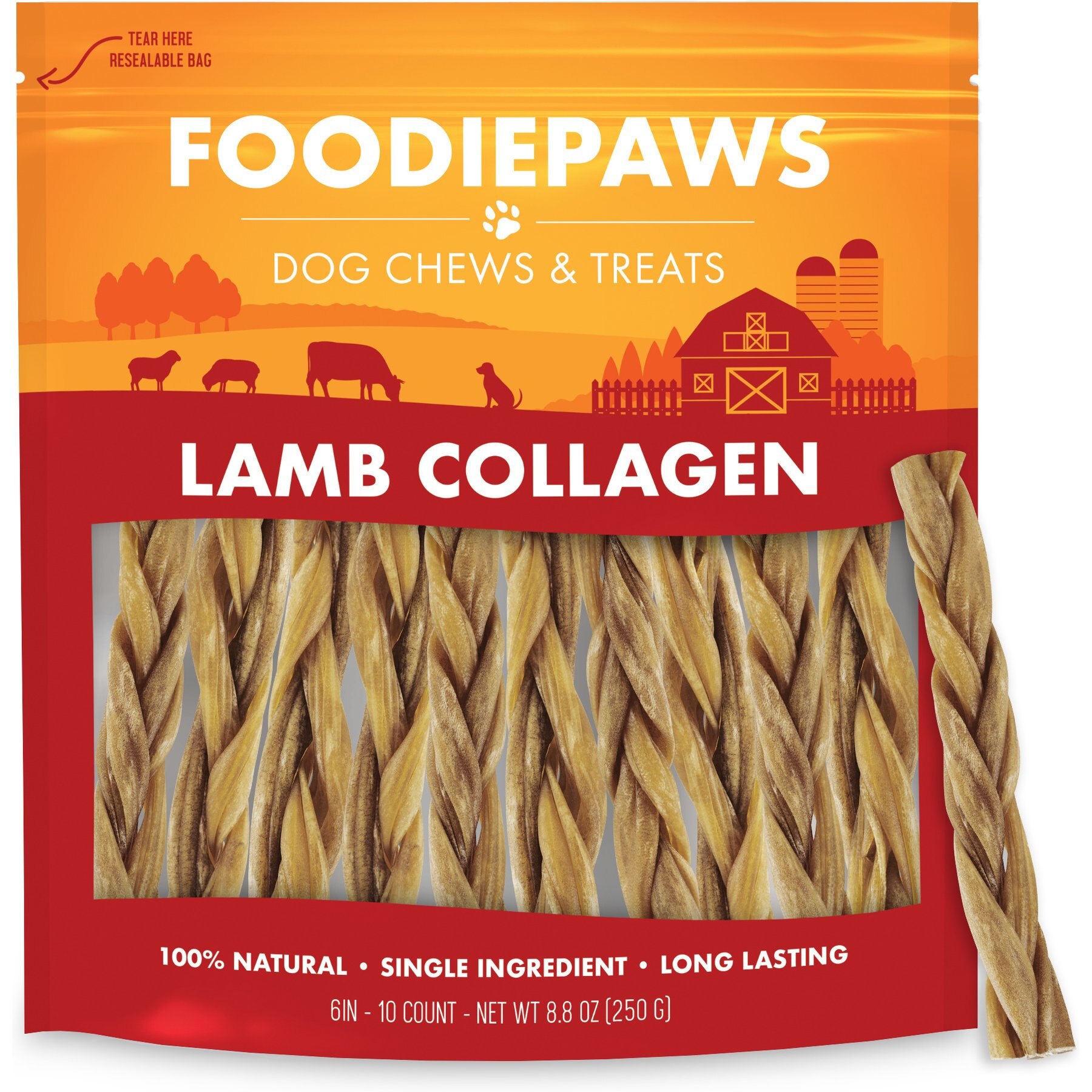 Foodiepaws 6-in Lamb Collagen Sticks Natural Dog Chew Treats, 10 count