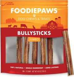 Foodiepaws 6-in Jumbo Beef Bully Sticks Dog Treats, 5 count