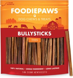 Foodiepaws 5 to 6-in Thin Beef Bully Sticks Dog Treats, 8-oz bag, 25 count