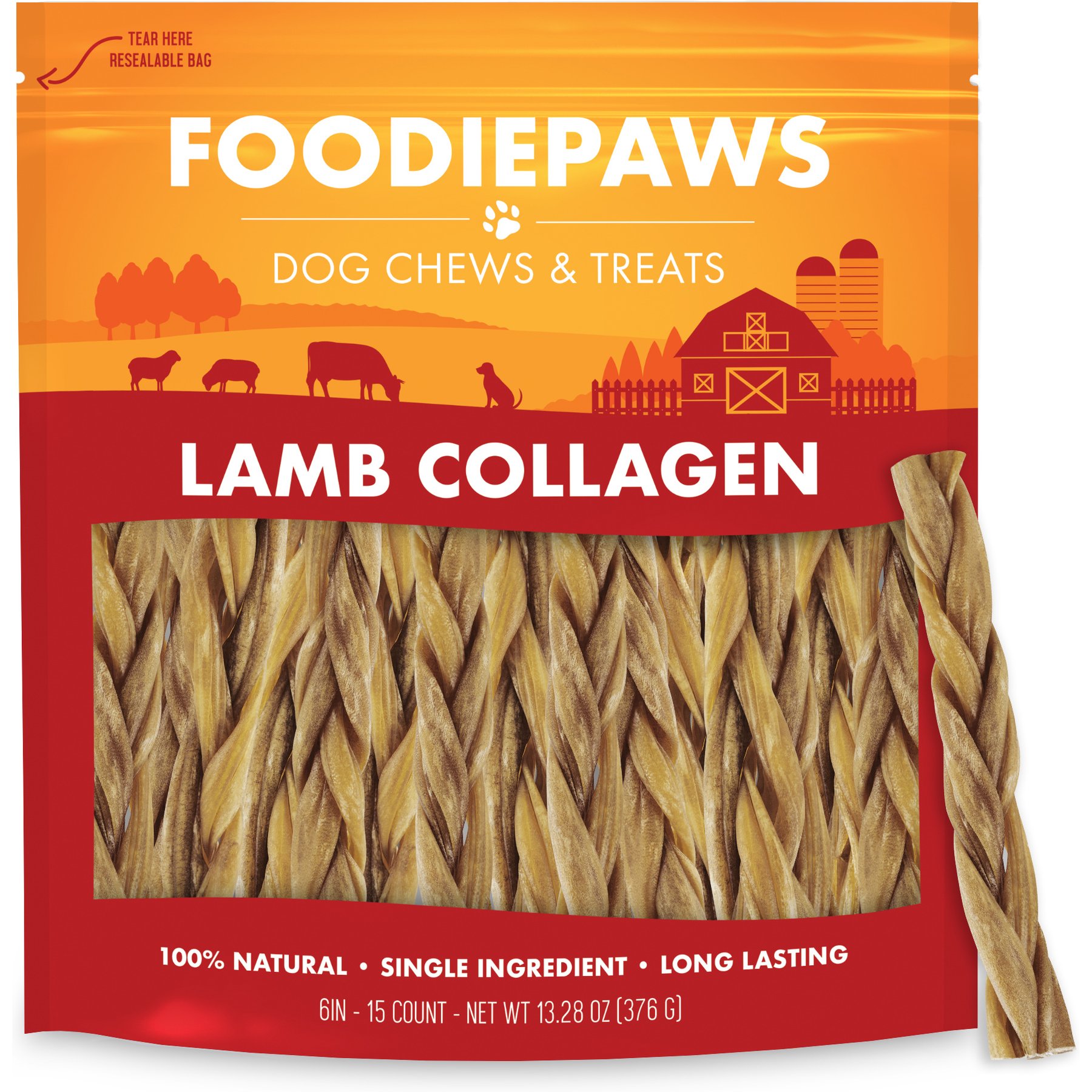 Foodiepaws 6-in Lamb Collagen Sticks Natural Dog Chew Treats, 15 count