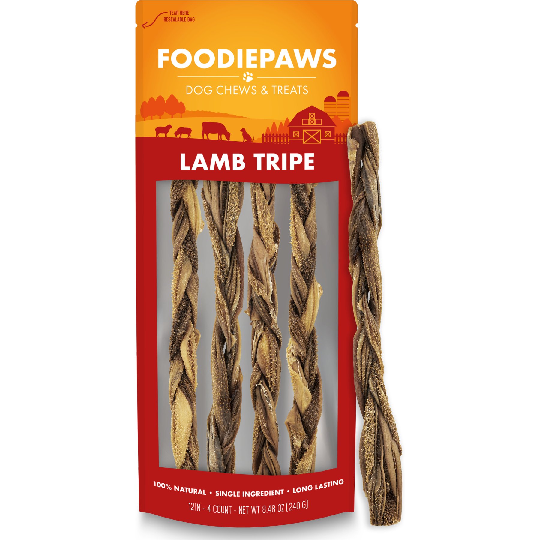 Foodiepaws 12-in Lamb Tripe Sticks Natural Dog Chew Treats, 4 count