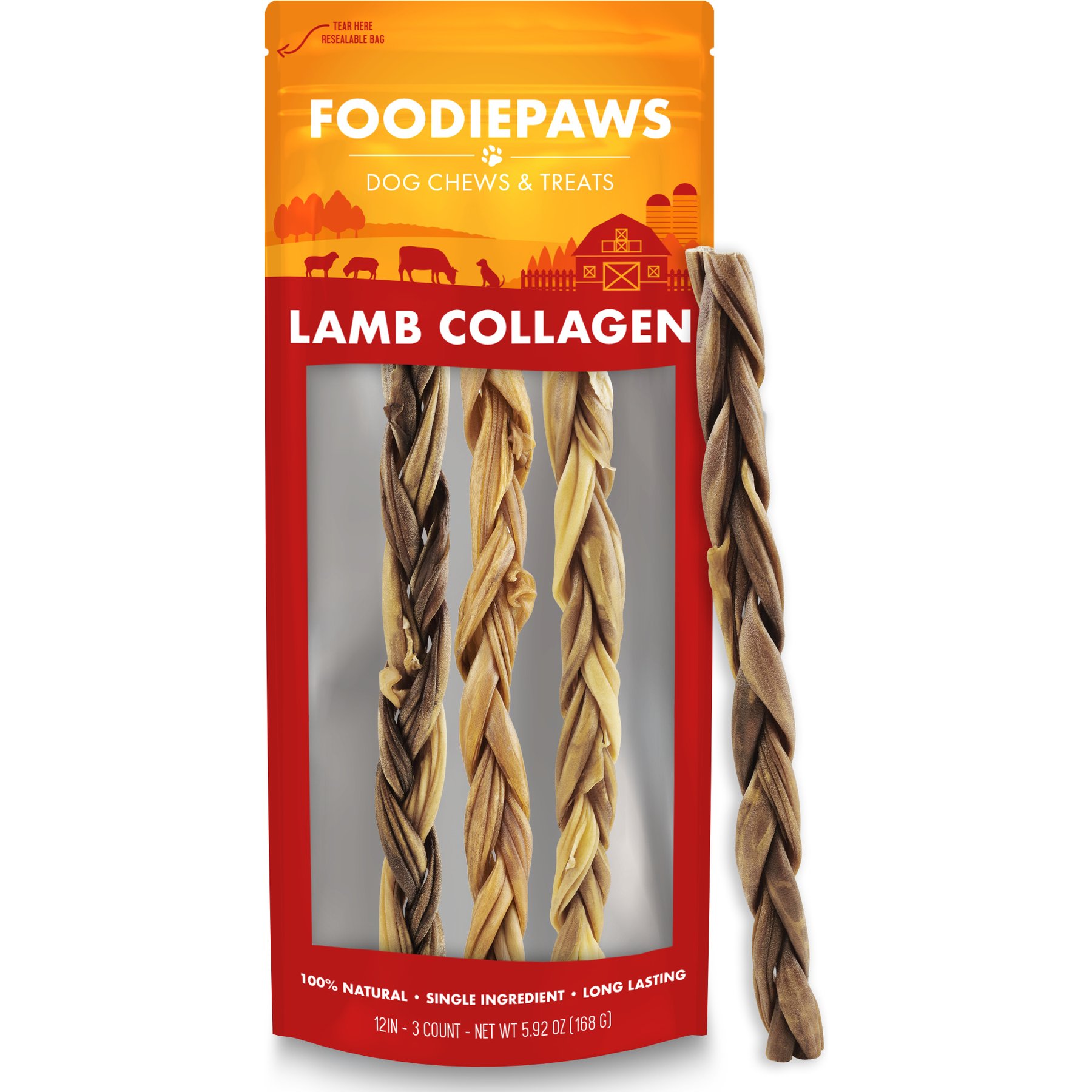 Foodiepaws 12-in Lamb Collagen Sticks Natural Dog Chew Treats, 3 count