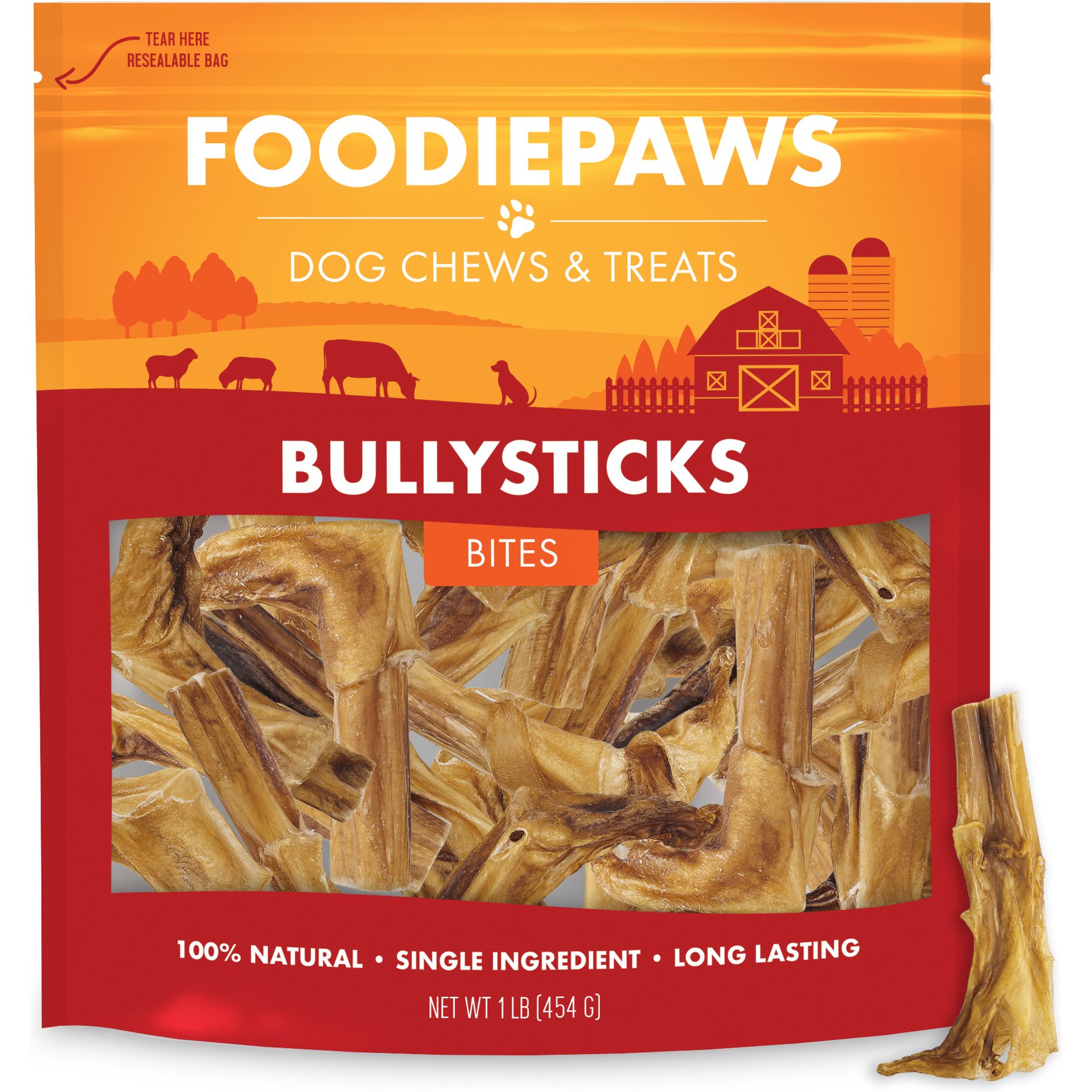 Foodiepaws 2 to 3-in Beef Bully Sticks Bites Dog Treats, 1-lb bag
