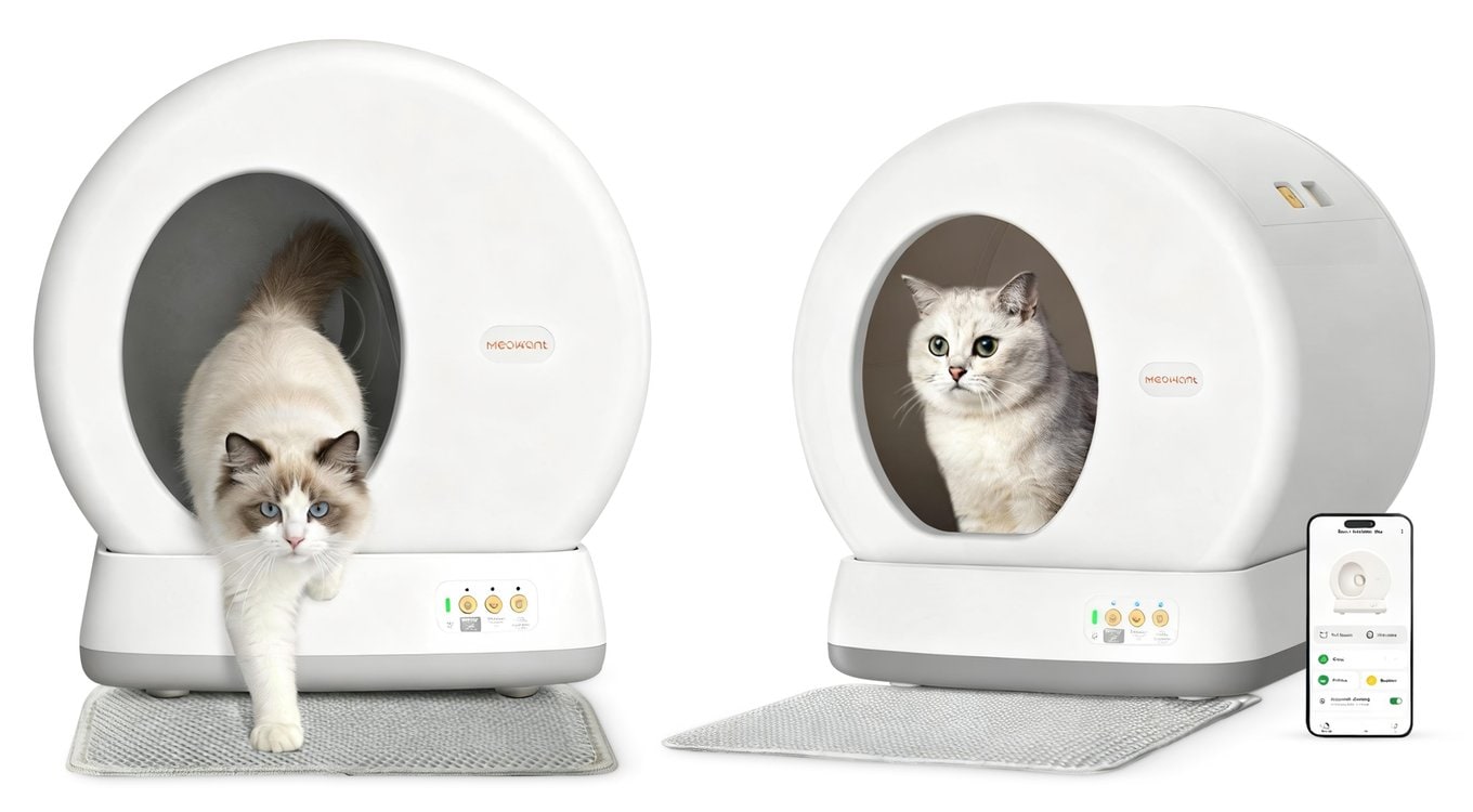 Meowant MEOWANT Smart WiFi Enabled Automatic Self-Cleaning Round Cat Litter Box ...