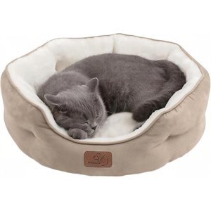 Bedsure Round Bolster Anti-Slip Puppy & Kitten Bed with Washable Pillow Cushion, Camel, Small