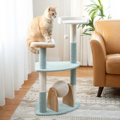 Kitty City Triple Perch Wooden 38.8-in Sherpa Cat Tower with Scratching Posts, Hanging Toys & Sherpa Bed, Mint slide 2 of 6