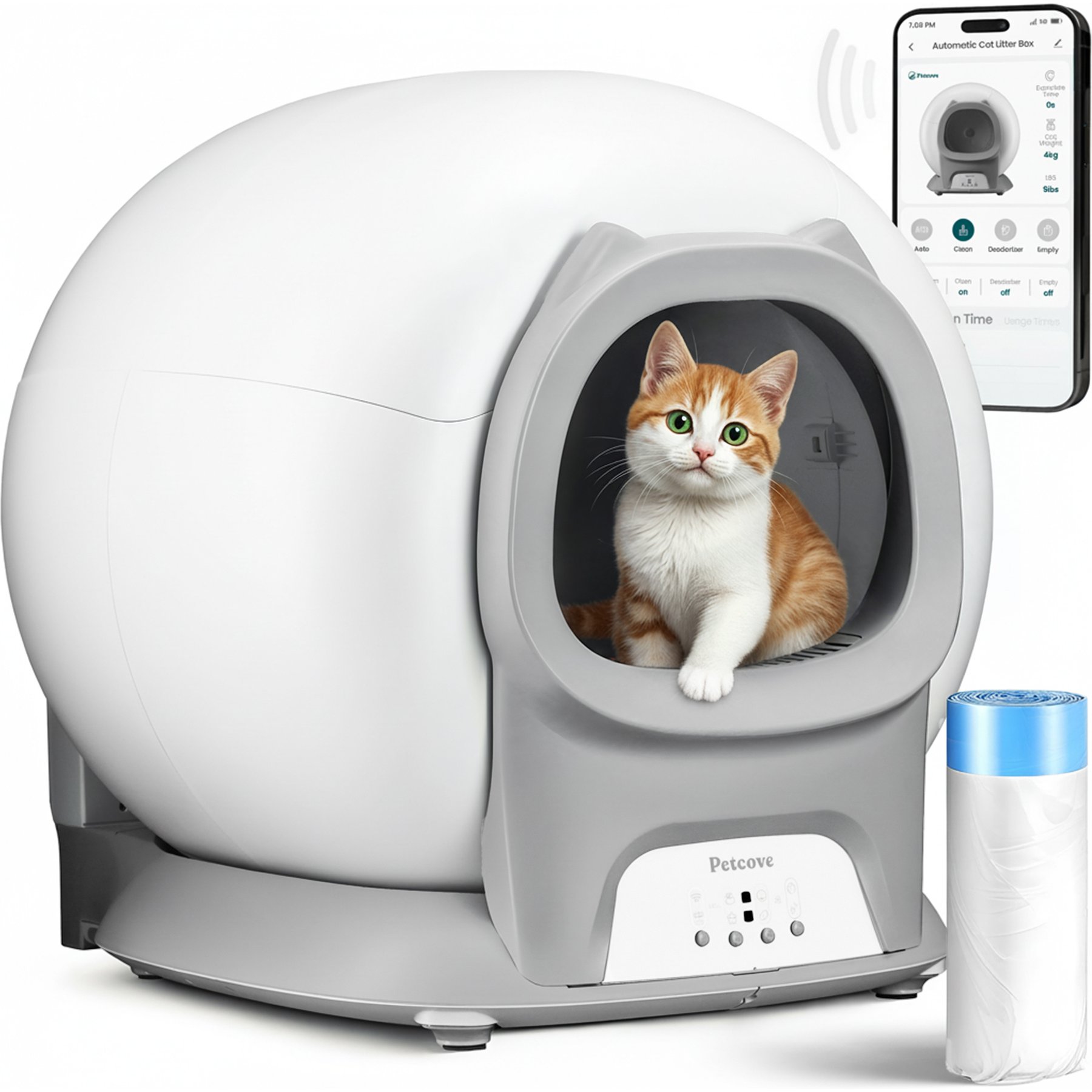 Petcove Self-Cleaning App-Controlled, Multi-Cat, WiFi Compatible Cat Litter Box with Auto Safety Sensors, Large, Graphite