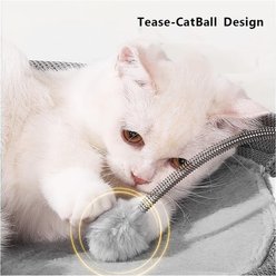 NonoPets Elevated Orthopedic Mesh Round Lounger Cat Hammock Bed with Integrated Play Pom-Poms, Beige slide 2 of 3