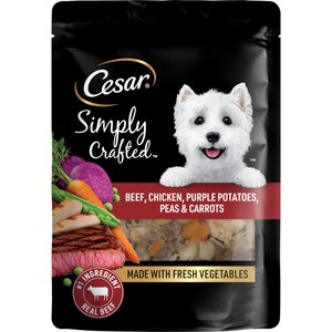 Cesar Simply Crafted Beef, Chicken, Purple Potatoes, Peas & Carrots Wet Dog Food Topper, 8.82-oz pouch