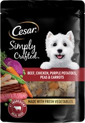 Cesar Simply Crafted Beef, Chicken, Purple Potatoes, Peas & Carrots Wet Dog Food Topper, 8.82-oz pouc...