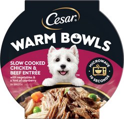 Cesar Warm Bowls Chicken & Beef with Vegetables Entree Shredded Wet Dog Food Trays, 2.7-oz tray, pack of 10