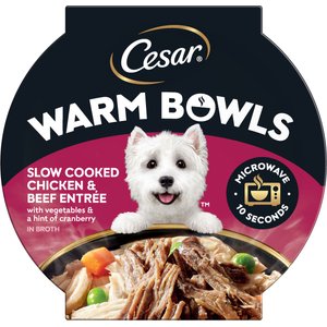 Cesar Warm Bowls Chicken & Beef with Vegetables Entree Shredded Wet Dog Food Trays, 2.7-oz tray, pack of 10