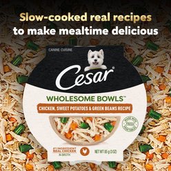 Cesar Wholesome Bowls Chicken Recipe & Chicken, Sweet Potato, Green Beans Recipe Variety Pack Small Breed Adult Wet Dog Food, 3-oz tray, case of 12 slide 2 of 9