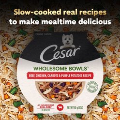 Cesar Wholesome Bowls Beef, Chicken, Potatoes & Carrots Recipe Small Breed Adult Wet Dog Food, 3-oz tray, case of 10 slide 2 of 9